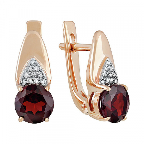 Золотые серьги с гранатом и фианитом № 138110