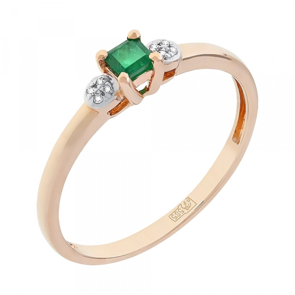 Золотое кольцо с бриллиантами и изумрудом № 112804