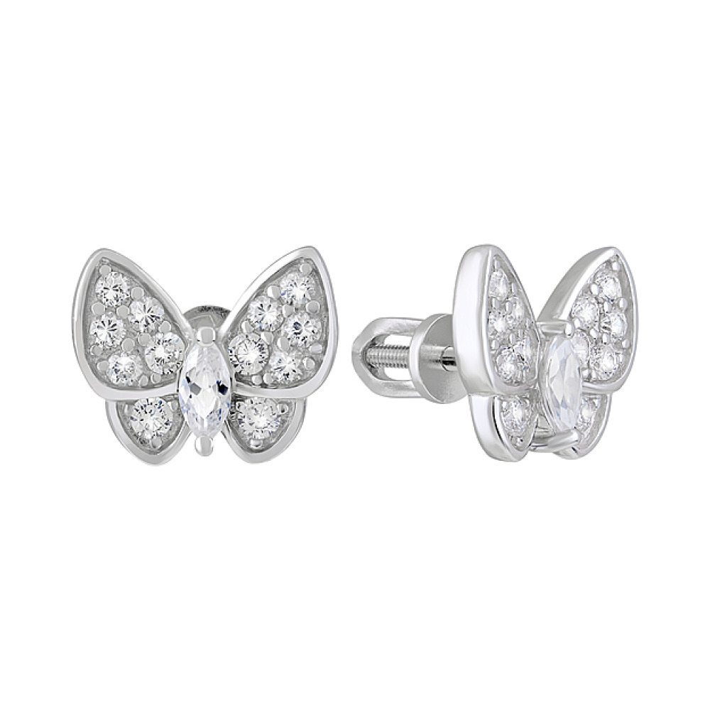 Серебряные серьги с фианитами № 127759