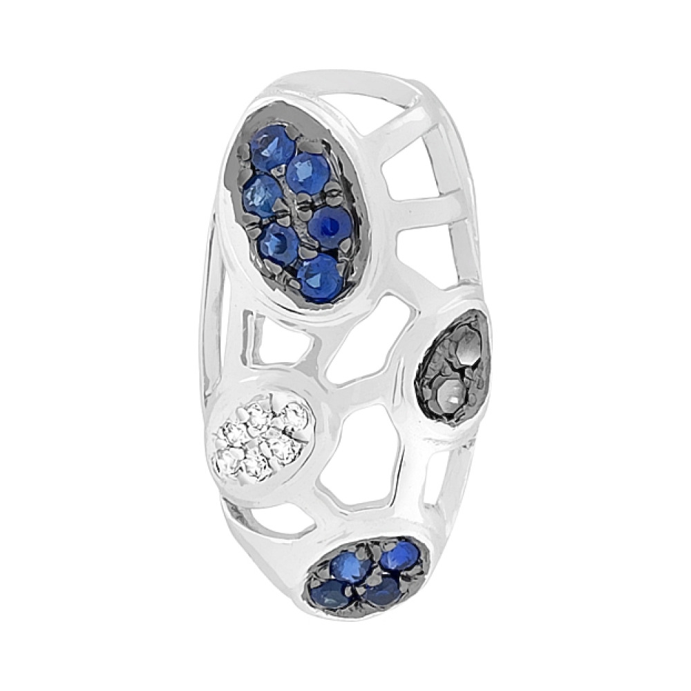 Золотая подвеска с черным и белым бриллиантом , сапфиром № 113774