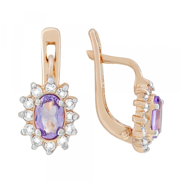 Золотые серьги с аметистом и фианитом № 35256