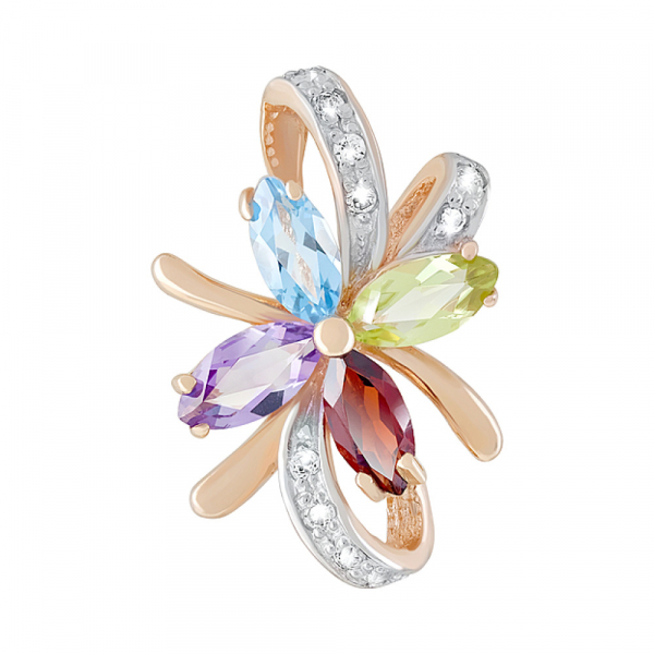 Золотая подвеска с полудрагоценными вставками и фианитом № 112496