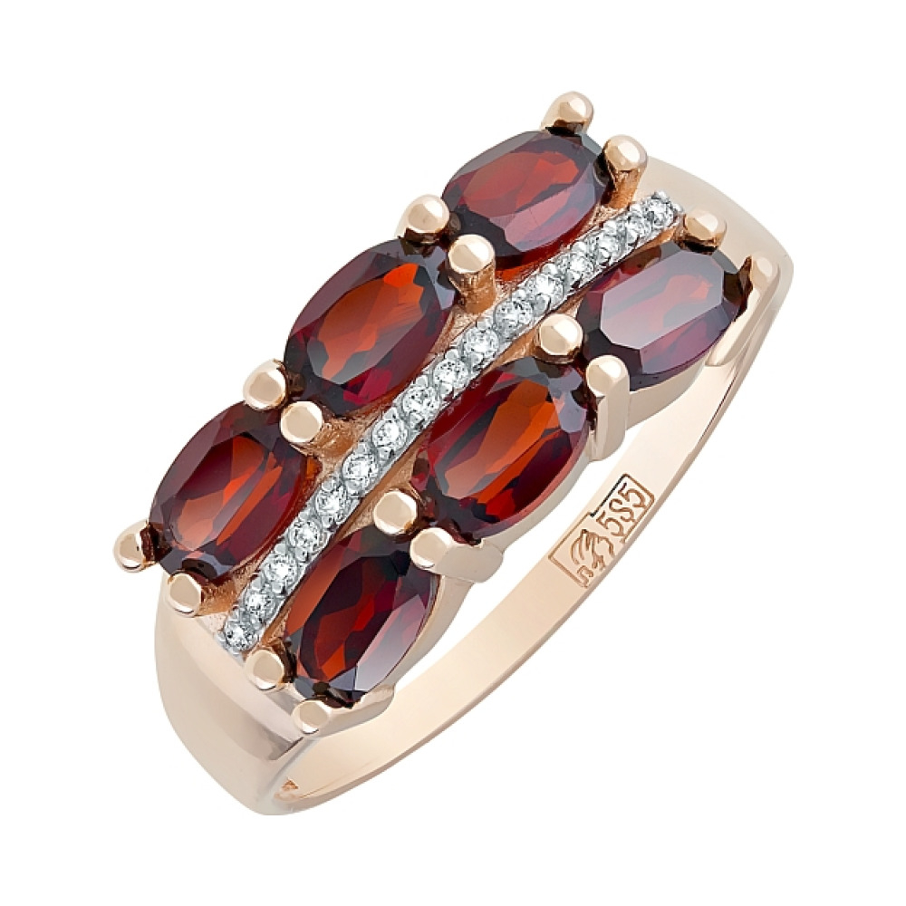 Золотое кольцо с гранатом и фианитом № 119728