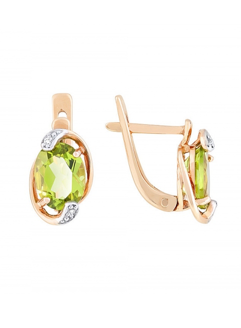 Золотые серьги с хризолитом и фианитом № 112145