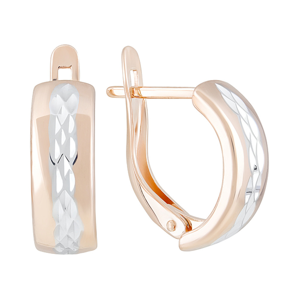 Золотые серьги без камня с алмазкой № 124307