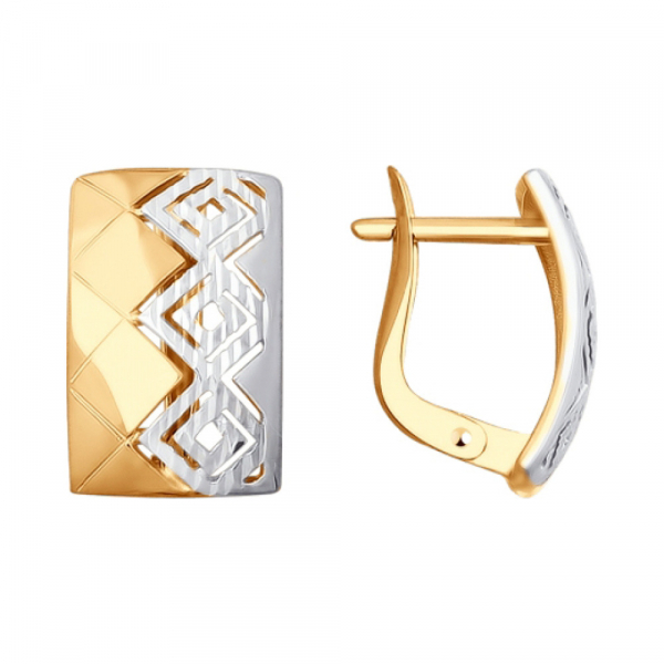 Золотые серьги без камня с алмазкой № 163145