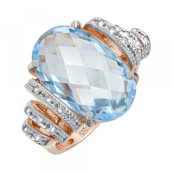 Золотое кольцо с топазом и фианитом № 101726