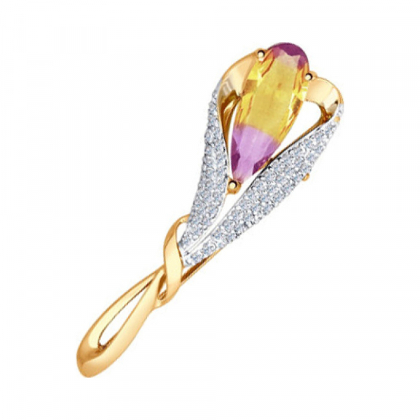 Золотая брошь с ситаллом и фианитом № 142636