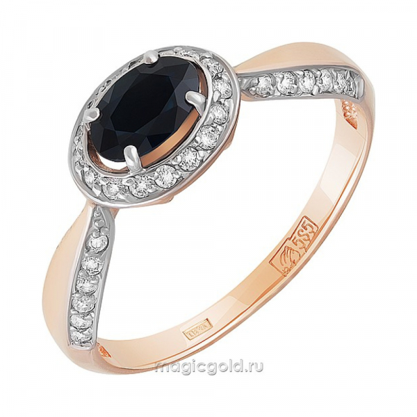 Золотое кольцо с бриллиантом и сапфиром № 158885
