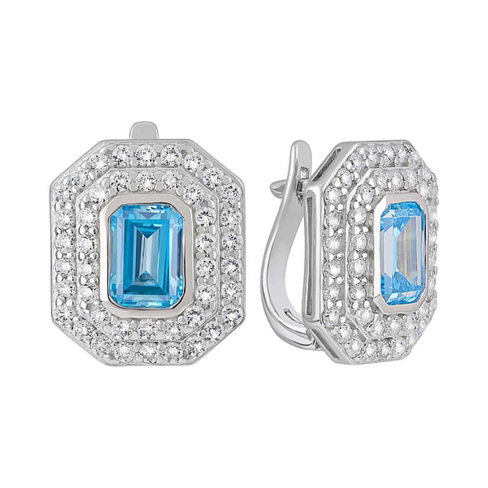 Серебряные серьги с фианитами № 127773