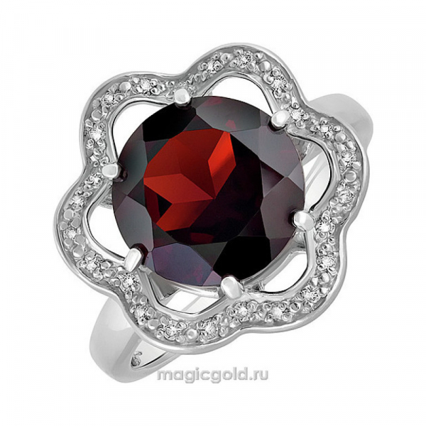 Серебряное кольцо с гранатом и фианитом № 132755