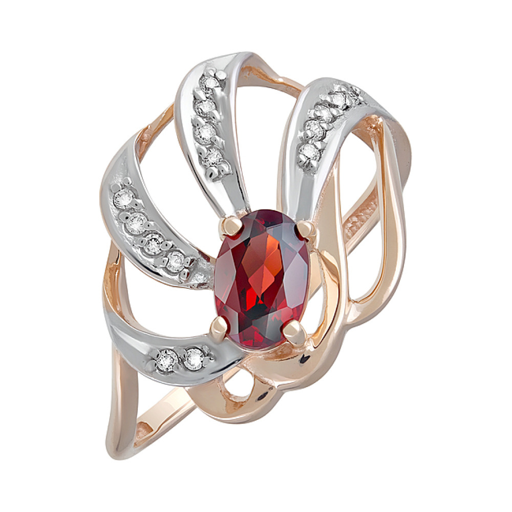 Золотое кольцо с гранатом и фианитом № 126574