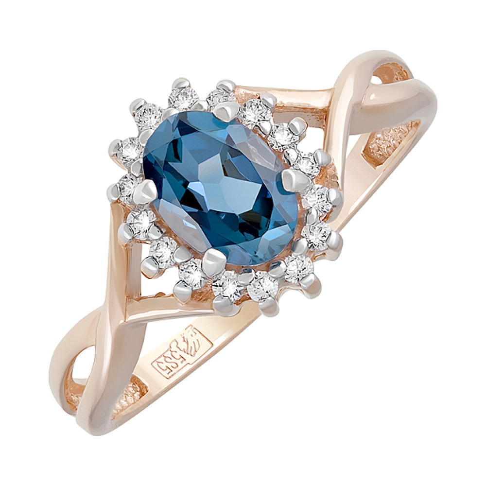 Золотое кольцо с топазом и фианитом № 126372