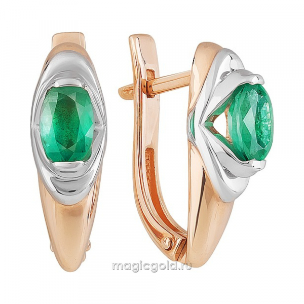 Золотые серьги с изумрудом № 159250