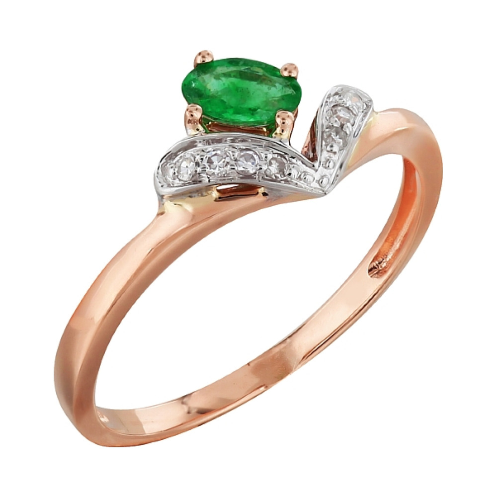 Золотое кольцо с бриллиантом и изумрудом № 99206