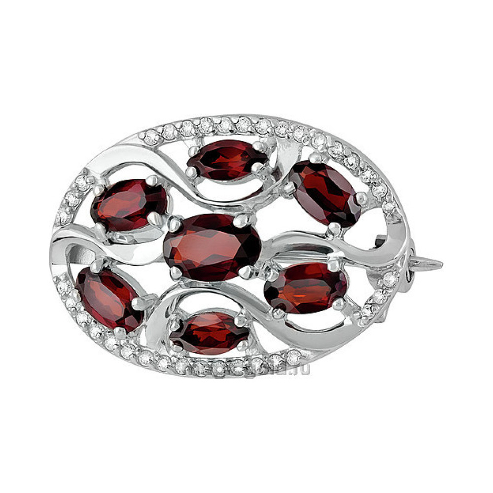 Серебряная брошь с гранатом и фианитом № 137360