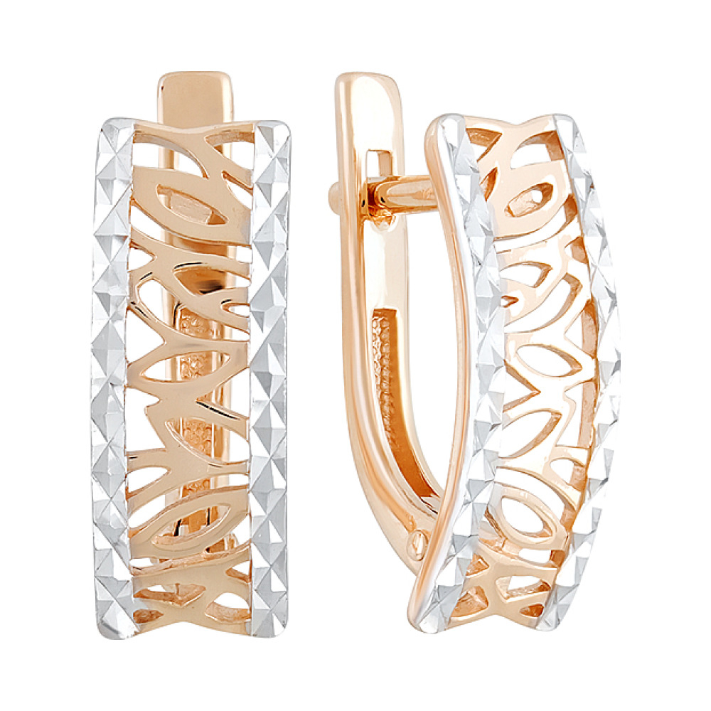 Золотые серьги без камня с алмазкой № 129796