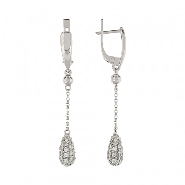 Серебряные серьги с фианитом № 83409