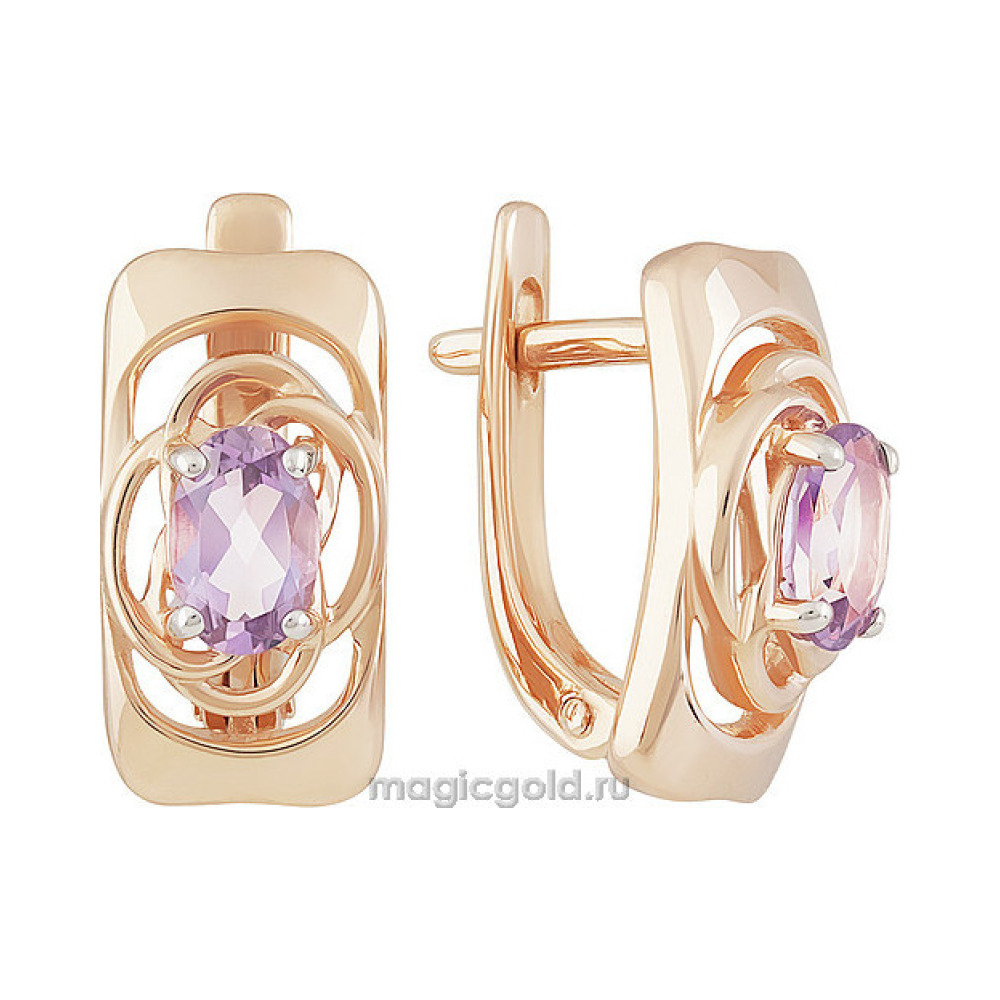 Золотые серьги с аметистом № 159649