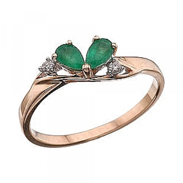 Золотое кольцо с бриллиантом и изумрудом № 41637