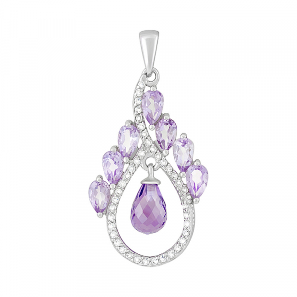 Серебряная подвеска с аметистом и фианитом № 126959
