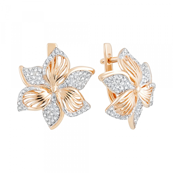 Золотые серьги с фианитом № 129801