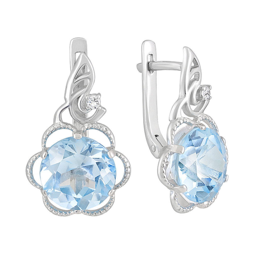 Серебряные серьги с топазом и фианитом № 123236