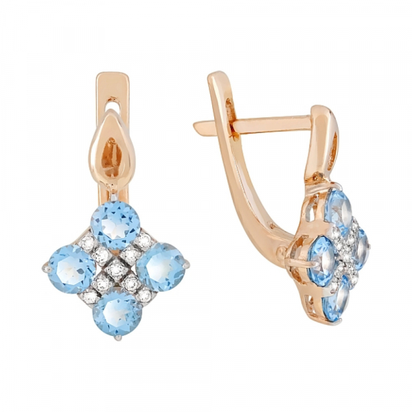 Золотые серьги с топазом и фианитом № 106423