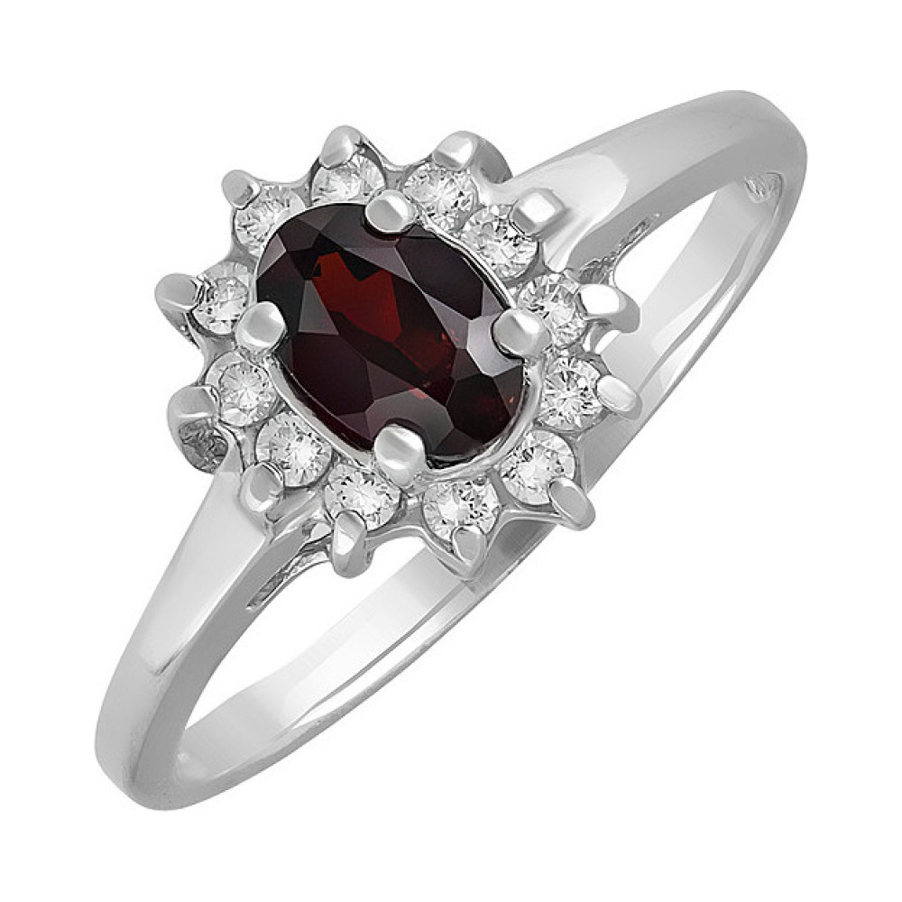 Серебряное кольцо с гранатом и фианитом № 132049