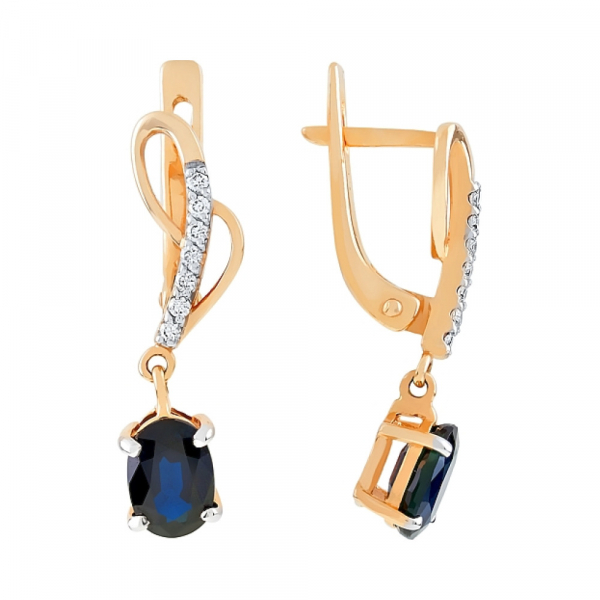 Золотые серьги с бриллиантом и сапфиром № 98961