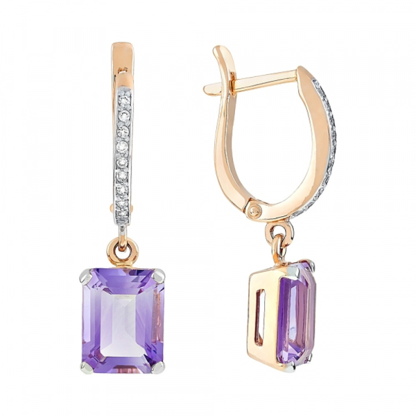 Золотые серьги с аметистом и фианитом № 105691