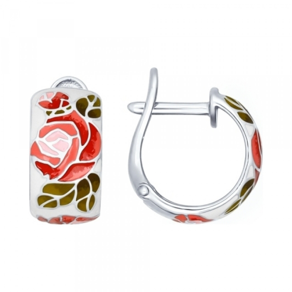 Серебряные серьги с эмалью № 138605