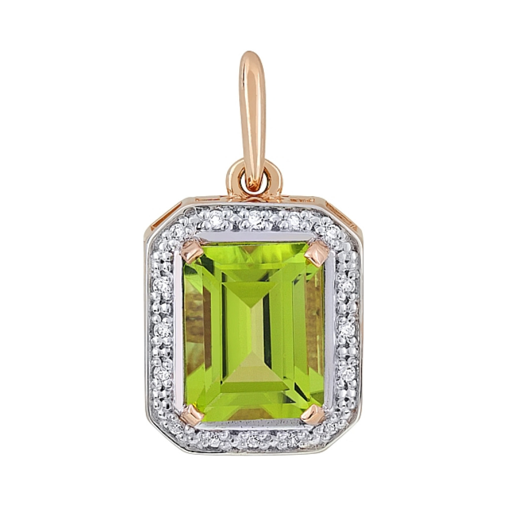 Золотая подвеска с хризолитом и фианитом № 100951