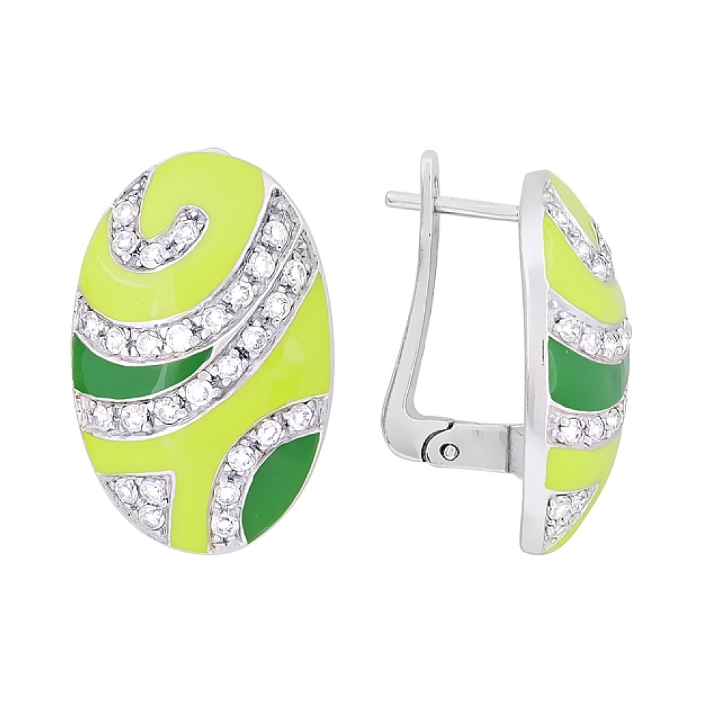 Серебряные серьги с эмалью и фианитом № 106153