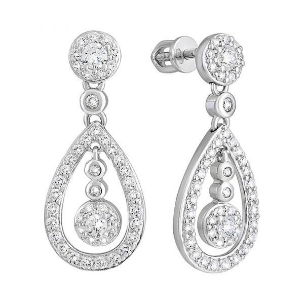 Серебряные серьги с фианитами № 127749
