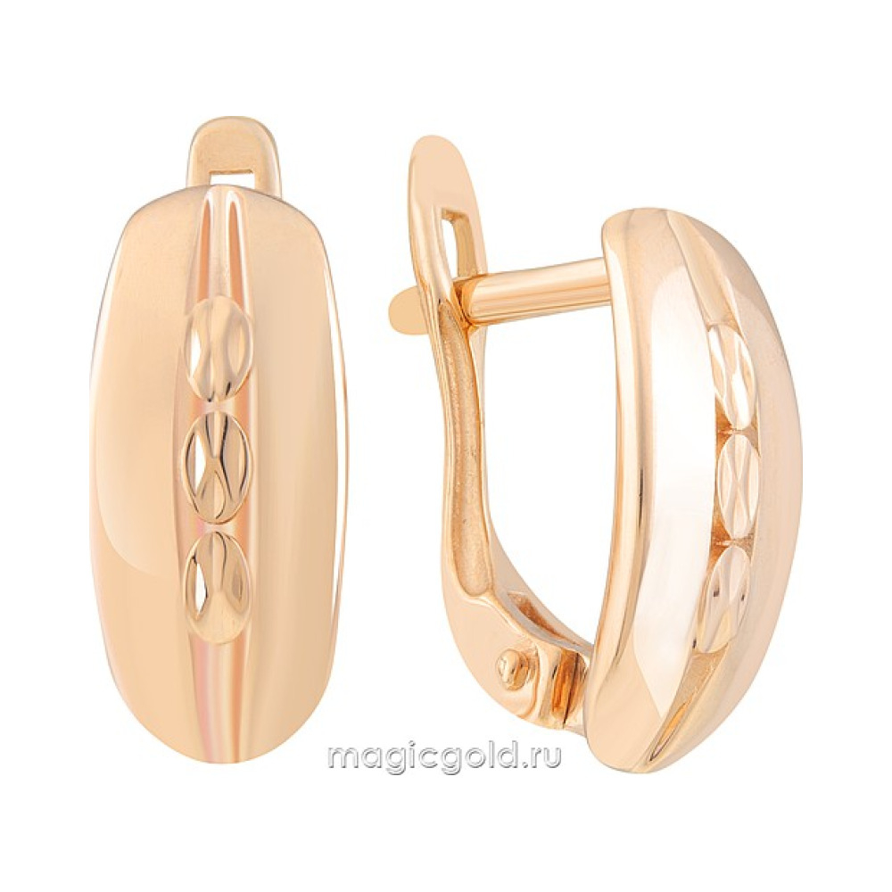 Золотые серьги без камня с алмазкой № 171866