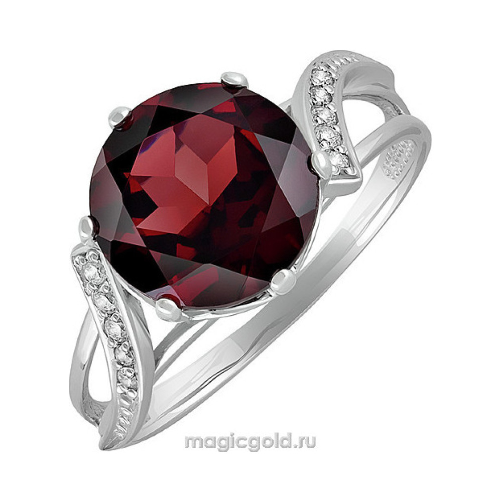 Серебряное кольцо с гранатом и фианитом № 132742