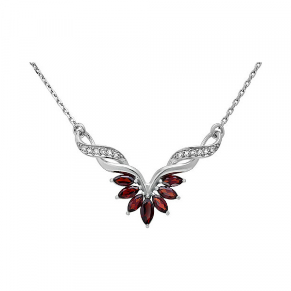 Серебряное колье с гранатом и фианитом № 133207