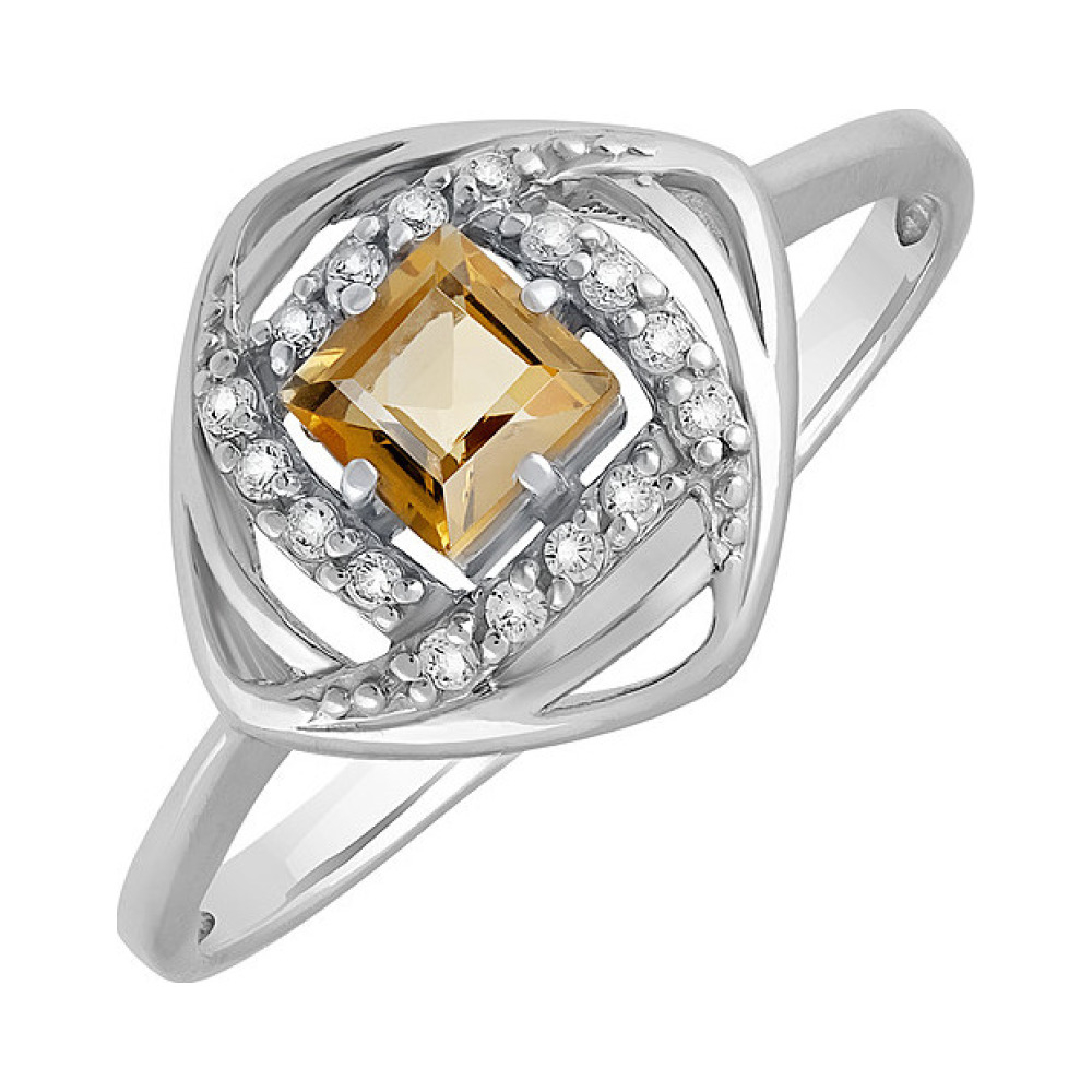 Серебряное кольцо с цитрином и фианитом № 132110