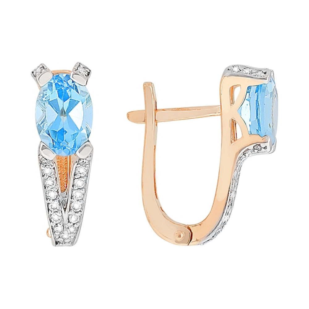 Золотые серьги с топазом и фианитом № 100557