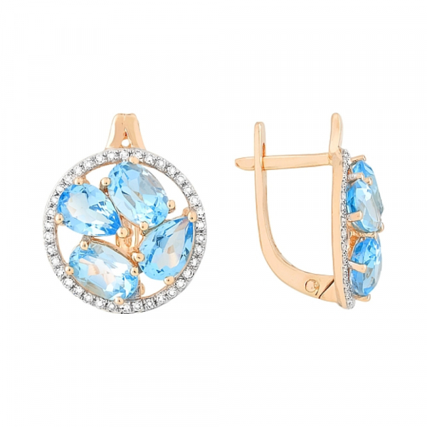 Золотые серьги с бриллиантом и топазом № 113701