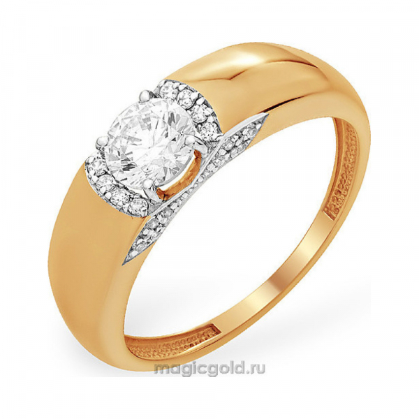 Золотое кольцо с кристаллом swarovski и фианитом № 140209