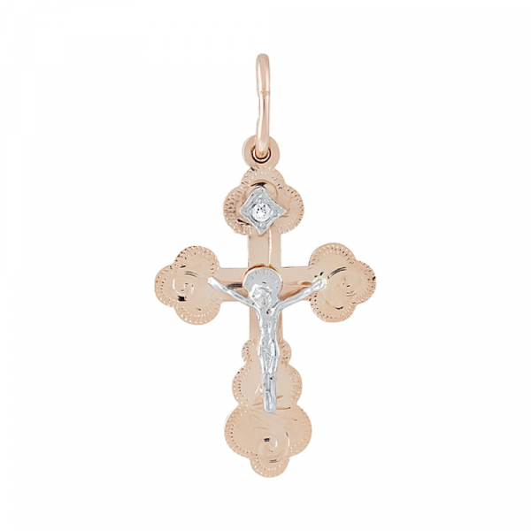 Крест с ручной разгравировкой с фианитом № 127337