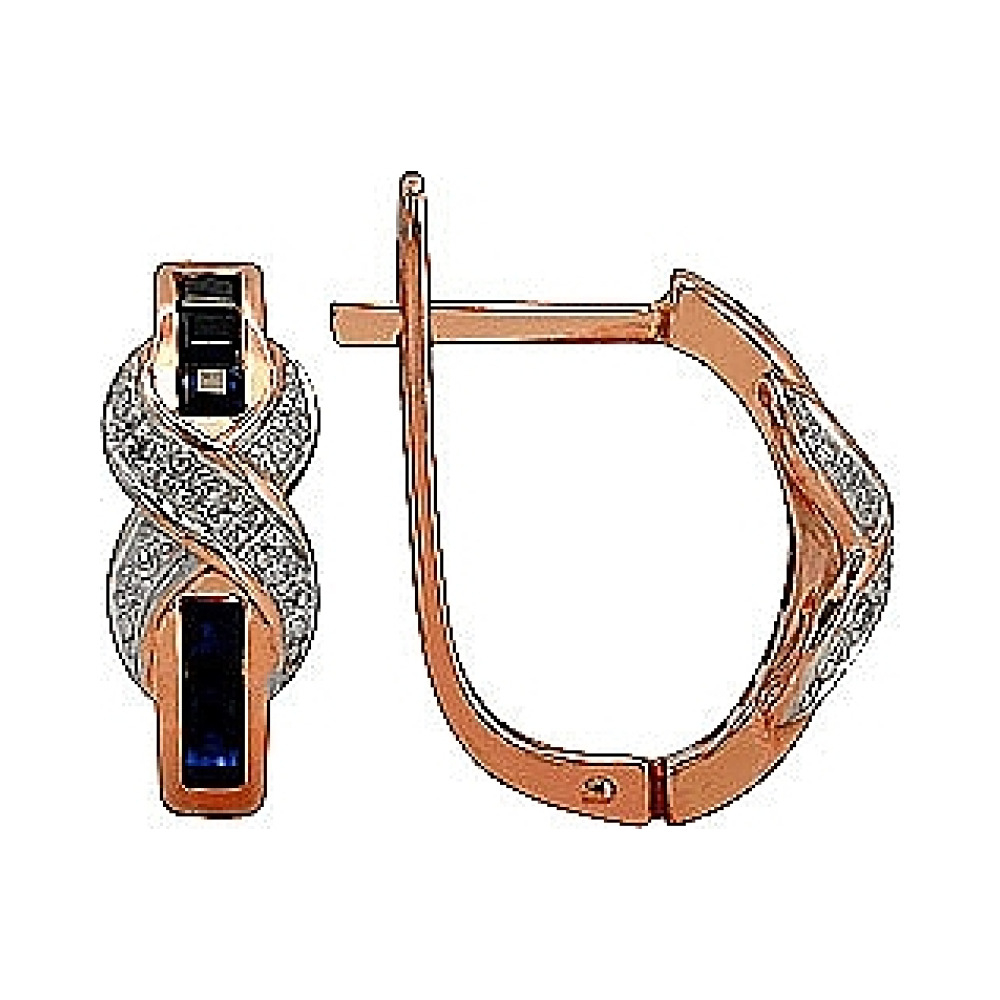 Золотые серьги с бриллиантом и сапфиром № 75320