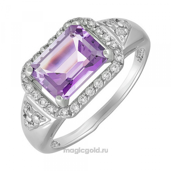 Серебряное кольцо с аметистом и фианитом № 140109