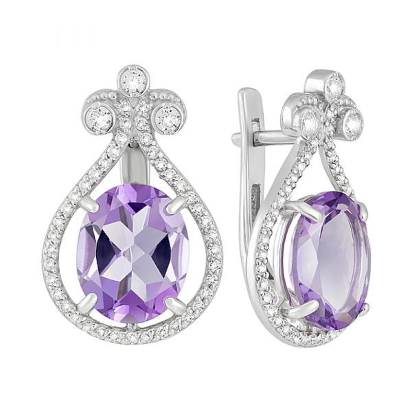 Серебряные серьги с аметистом и фианитом № 127992