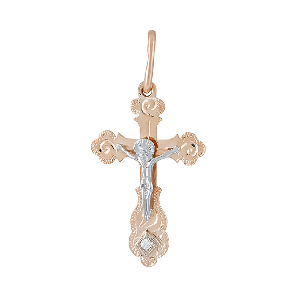 Крест с ручной разгравировкой с фианитом № 127344