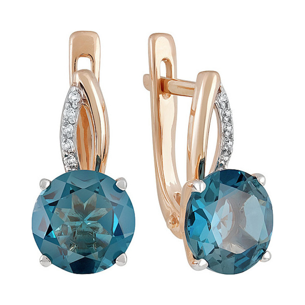 Золотые серьги с топазом и фианитом № 137548