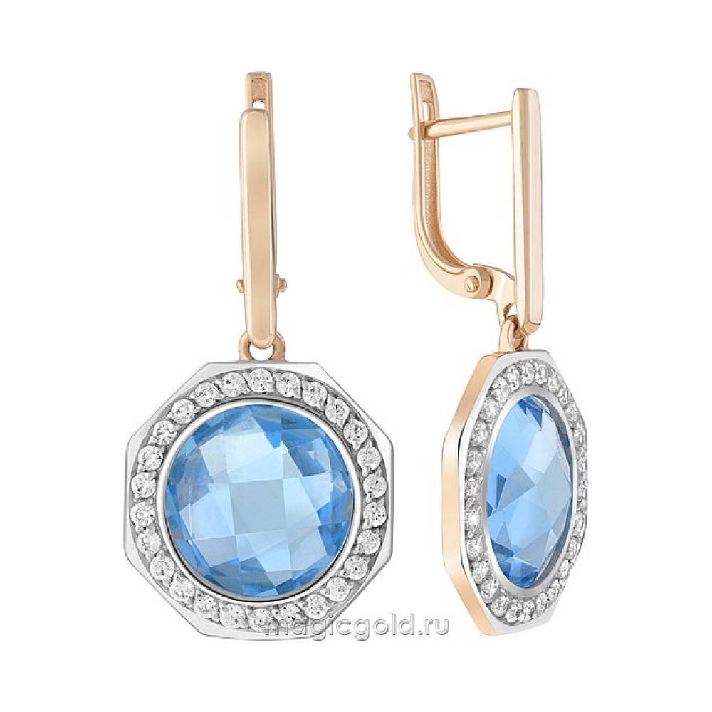 Золотые серьги с топазом и фианитом № 173339