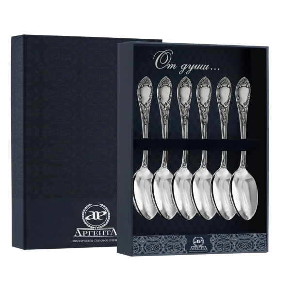 Набор кофейных ложек Престиж 6 предметов с чернением в футляре из серебра 925 пробы